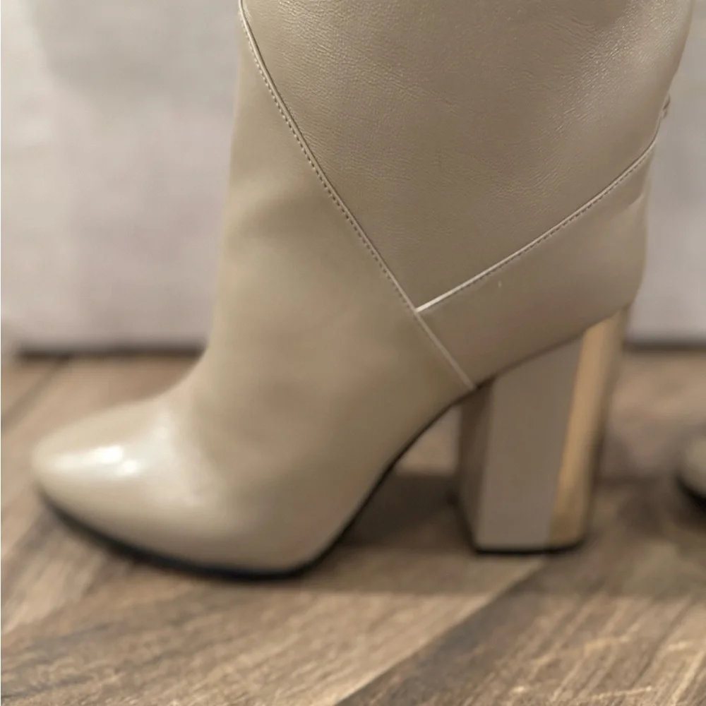Jimmy Choo Rydea Cream Heeled Boots with Gold Accents - Picture 9 of 10